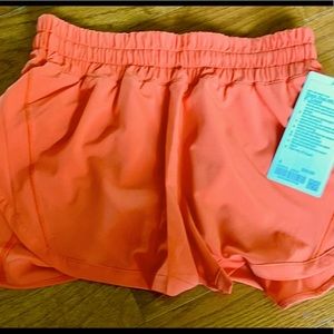 Lululemon Track That High-Rise Lined Shorts 3 inch. Sz 8. Coral, New with tags!